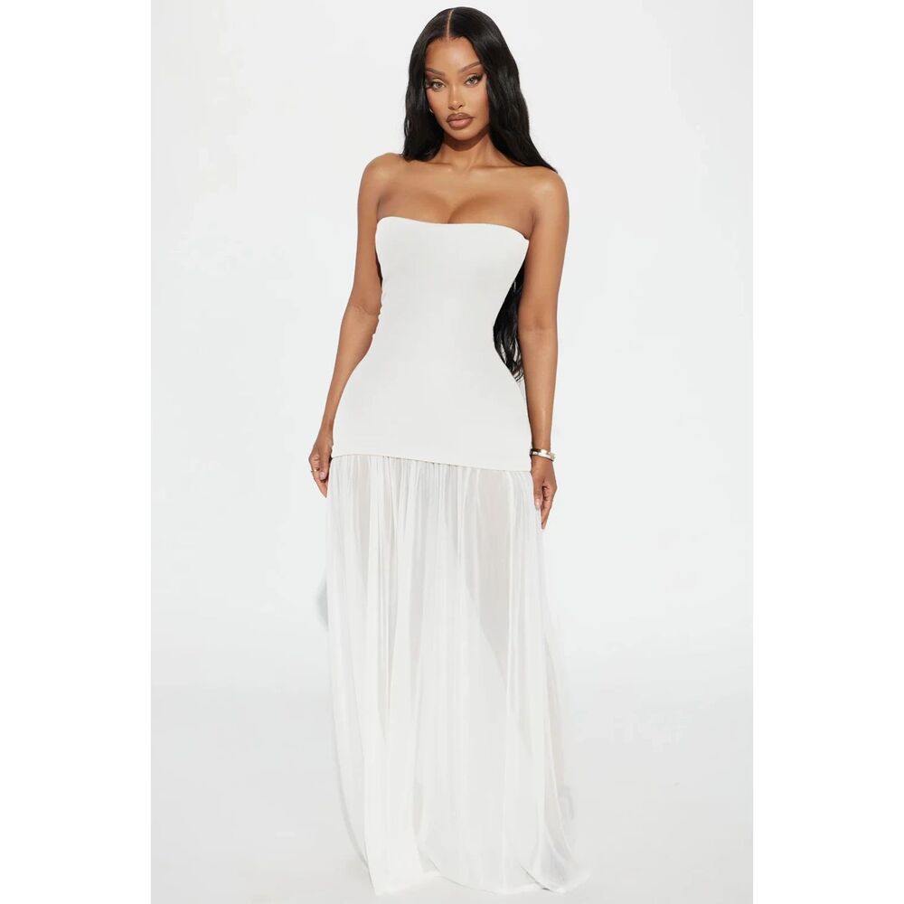 Fashion Nova Mary Strapless Drop Waist Maxi Dress